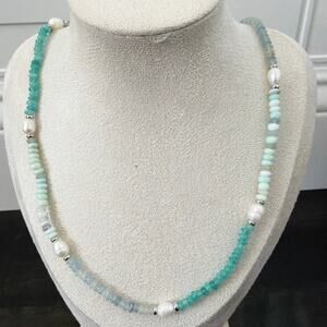 Second Bloom Studio Artisan Made Blue Opal Pearl Necklace 19.5" Ocean Tones
